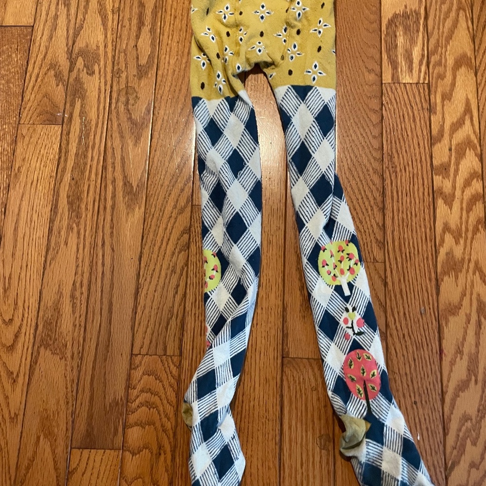 Yellow blue and white Matilda, Jane tights, size 8 to 10